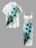 Flower Leaf Metallic Print Matching Hawaii Beach Outfit For Couples -  