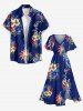 Robe midi trapèze hawaïenne à imprimé fleurs, feuilles et branches, avec poches fendues - Cadetblue XXS