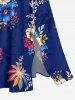 Robe midi trapèze hawaïenne à imprimé fleurs, feuilles et branches, avec poches fendues - Cadetblue XXS