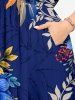 Robe midi trapèze hawaïenne à imprimé fleurs, feuilles et branches, avec poches fendues - Cadetblue XXS