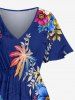 Robe midi trapèze hawaïenne à imprimé fleurs, feuilles et branches, avec poches fendues - Cadetblue XXS