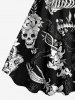 Robe trapèze à imprimé crânes, squelettes, fleurs et papillons - Noir S