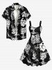 Robe trapèze à imprimé crânes, squelettes, fleurs et papillons - Noir S