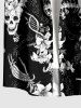 Skulls Skeleton Flower Butterfly Print Button Pocket Shirt For Men -  