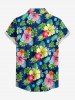 Women's Tropical Leaf Hibiscus Flower Print Hawaii Button Shirt -  