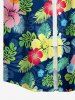 Women's Tropical Leaf Hibiscus Flower Print Hawaii Button Shirt -  