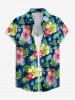Women's Tropical Leaf Hibiscus Flower Print Hawaii Button Shirt -  