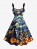 Halloween Pumpkin Moon Swirl Wizard Print Tank Dress(Adjustable Shoulder Strap) -  