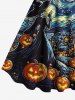 Halloween Pumpkin Moon Swirl Wizard Print Tank Dress(Adjustable Shoulder Strap) -  