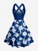 Flowers Leaf Print Crisscross Straps Bowknot Hawaii Tank Dress -  