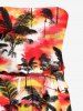 Coconut Tree Colorful Sky Print Pocket Hawaii Jumpsuit With Removable Belt and Shoulder Straps -  