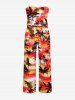 Coconut Tree Colorful Sky Print Pocket Hawaii Jumpsuit With Removable Belt and Shoulder Straps -  