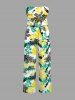 Coconut Tree Flowers Print Pocket Hawaii Jumpsuit With Removable Belt and Shoulder Straps -  