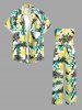 Coconut Tree Flowers Print Pocket Hawaii Jumpsuit With Removable Belt and Shoulder Straps -  