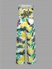 Coconut Tree Flowers Print Pocket Hawaii Jumpsuit With Removable Belt and Shoulder Straps -  