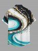 Diamond Curve Colorblock Print Buttons Pocket Hawaii Shirt For Men -  