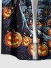 Halloween Pumpkin Moon Swirl Wizard Print Buttons Pocket Shirt For Men -  
