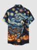 Halloween Pumpkin Moon Swirl Wizard Print Buttons Pocket Shirt For Men -  