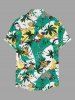 Chemise hawaïenne pour homme à imprimé tropical cocotier, ananas et feuilles, avec boutons et poche - Émeraude S