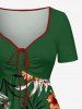 Hibiscus Flower Tropical Leaf Print Cinched Hawaii Dress -  