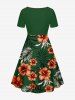 Hibiscus Flower Tropical Leaf Print Cinched Hawaii Dress -  
