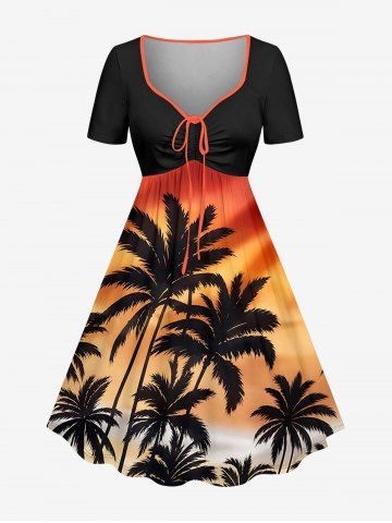 Robe trapèze cintrée hawaïenne à imprimé cocotier Ombre Dusk - BURNT ORANGE - 1X