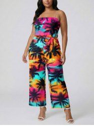 Coconut Tree Graffiti Print Hawaii Pocket Jumpsuit with Removable Belt and Shoulder Strap -  