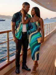 Fluid Curve Painting Print Matching Hawaii Beach Outfit For Couples -  