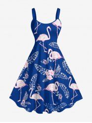 Robe débardeur hawaïenne à imprimé flamants roses et feuilles tropicales (bretelles ajustables) - Bleu 5X