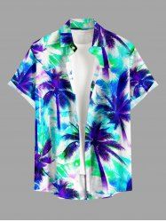 Coconut Tree Tropical Leaf Print Buttons Pocket Hawaii Shirt For Men -  