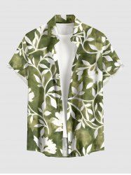 Flower Leaf Tie Dye Print Buttons Pocket Hawaii Shirt For Men -  