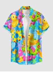 Ducks Swimming Ring Starfish Print Buttons Pocket Hawaii Shirt For Men -  