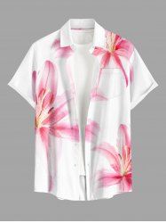 Flowers Watercolor Print Buttons Pocket Hawaii Shirt For Men -  