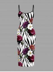 Zebra Striped Flower Leaf Print Hawaii Dress -  
