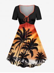 Robe hawaïenne trapèze cintrée à imprimé cocotier dégradé crépuscule - Orange Foncé L