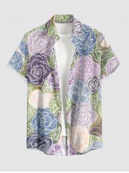 Chemise hawaïenne pour homme à imprimé fleurs et feuilles, avec boutons et poche - Violet clair 2XL