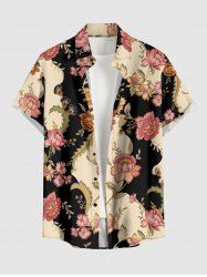 Chemise hawaïenne pour homme à imprimé colorblock fleurs et feuilles, avec boutons et poche - café lumière 2XL