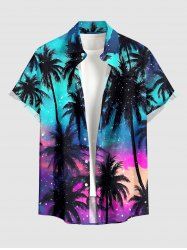Chemise hawaïenne homme à motif cocotier et dégradé galaxie, poche boutonnée - Turquoise S