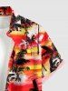 Coconut Tree Colorful Sky Print Matching Hawaii Beach Outfit For Couples -  