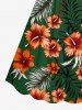 Tenue de plage hawaïenne assortie pour couple à imprimé fleur d'hibiscus et feuille tropicale - Vert profond 