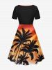 Robe hawaïenne trapèze cintrée à imprimé cocotier dégradé crépuscule - Orange Foncé L