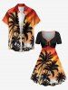 Robe hawaïenne trapèze cintrée à imprimé cocotier dégradé crépuscule - Orange Foncé L