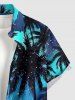 Chemise hawaïenne homme à motif cocotier et dégradé galaxie, poche boutonnée - Turquoise S