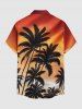 Coconut Tree Ombre Dusk Print Hawaii Button Pocket Shirt For Men -  