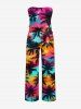 Coconut Tree Graffiti Print Hawaii Pocket Jumpsuit with Removable Belt and Shoulder Strap -  