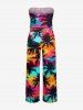 Coconut Tree Graffiti Print Hawaii Pocket Jumpsuit with Removable Belt and Shoulder Strap -  