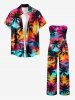 Coconut Tree Graffiti Print Hawaii Pocket Jumpsuit with Removable Belt and Shoulder Strap -  