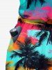 Coconut Tree Graffiti Print Hawaii Pocket Jumpsuit with Removable Belt and Shoulder Strap -  