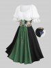 Robe grande taille médiévale Renaissance avec corset à lacets et œillets, volants et dentelle - Vert profond 2X | US 18-20