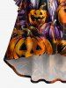 Robe asymétrique à manches évasées froncées, imprimé citrouilles et fantômes Halloween - Orange Foncé XXS